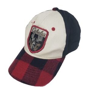 Cabela's Buffalo Plaid Patch Baseball Cap Snap‎ Back Red Black Ivory OS Hat